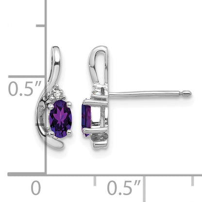 14k White Gold 5x3 Oval February/Amethyst and Diamond Post Earrings