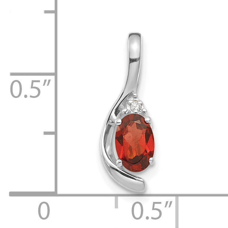 14k White Gold 6x4 Oval January/Garnet and Diamond Pendant