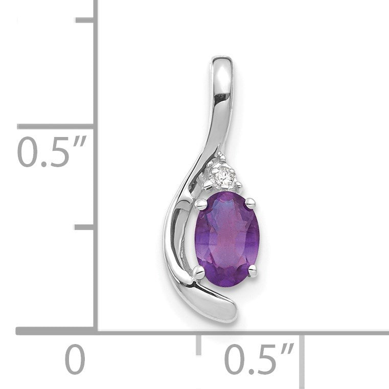 14k White Gold 6x4 Oval February/Amethyst and Diamond Pendant