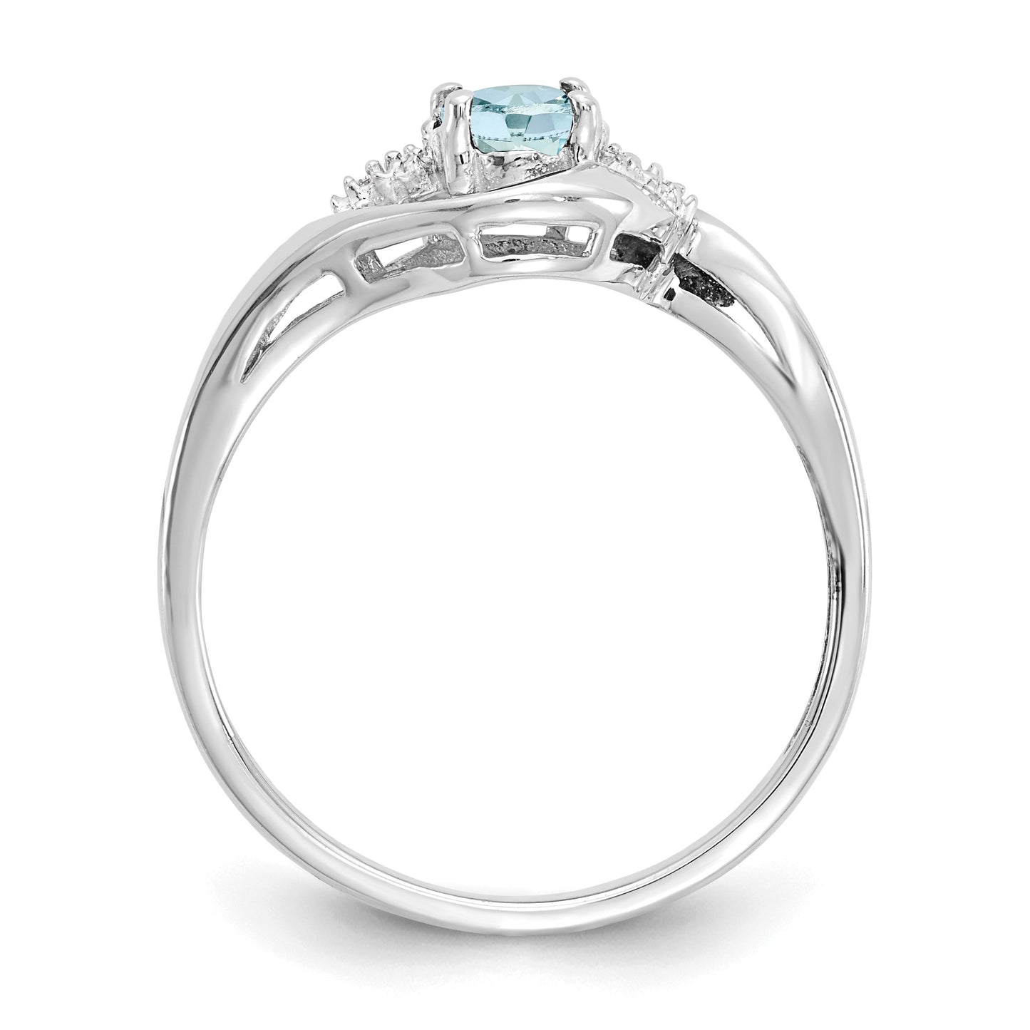 14k White Gold 6x4 Oval March/Aquamarine and Diamond Ring