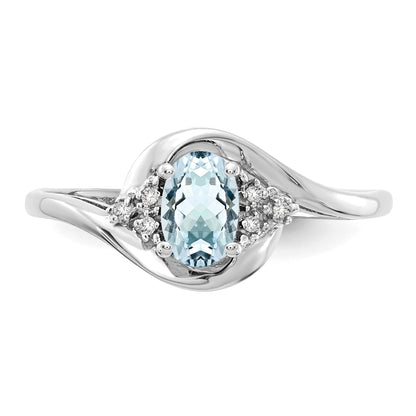 14k White Gold 6x4 Oval March/Aquamarine and Diamond Ring