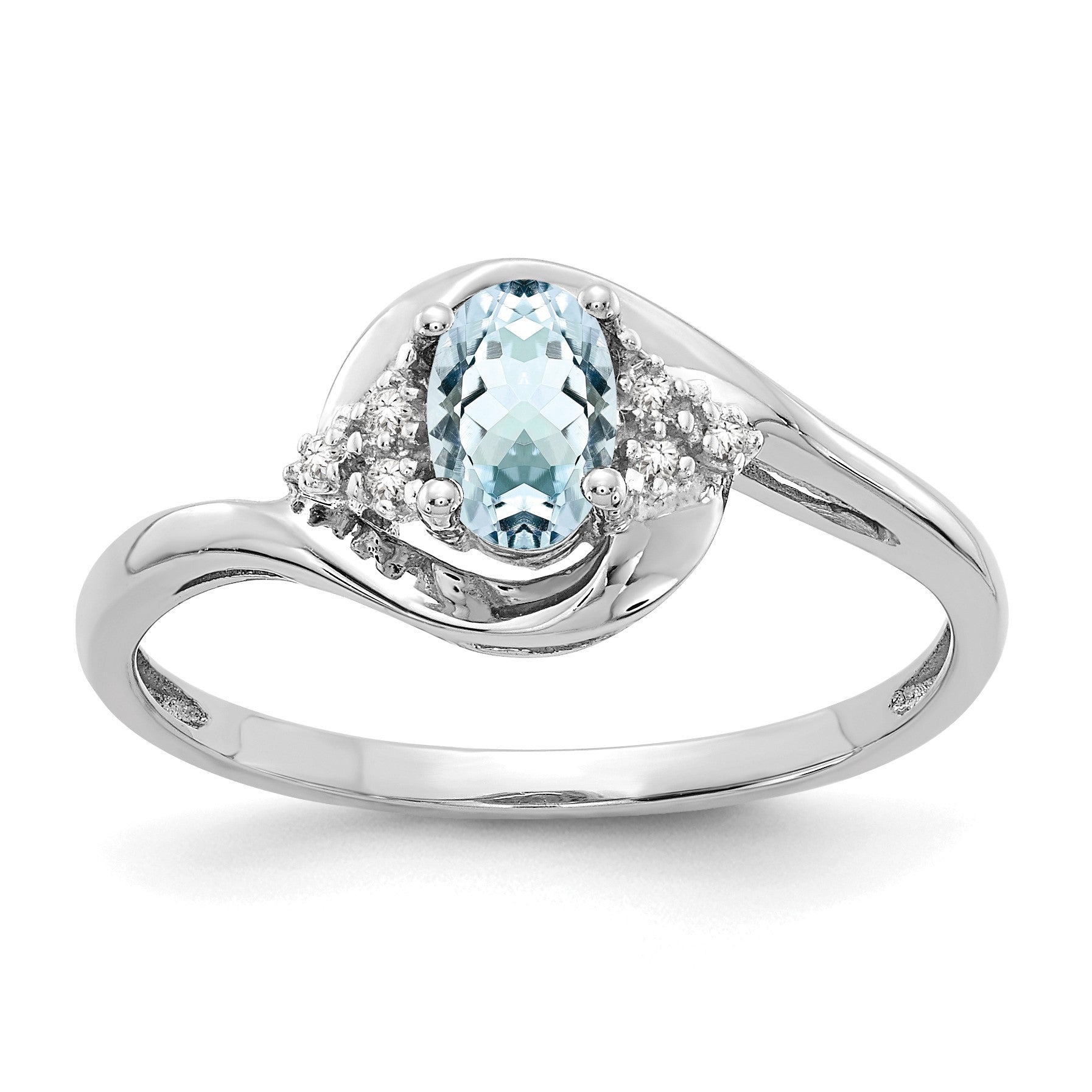 14k White Gold 6x4 Oval March/Aquamarine and Diamond Ring
