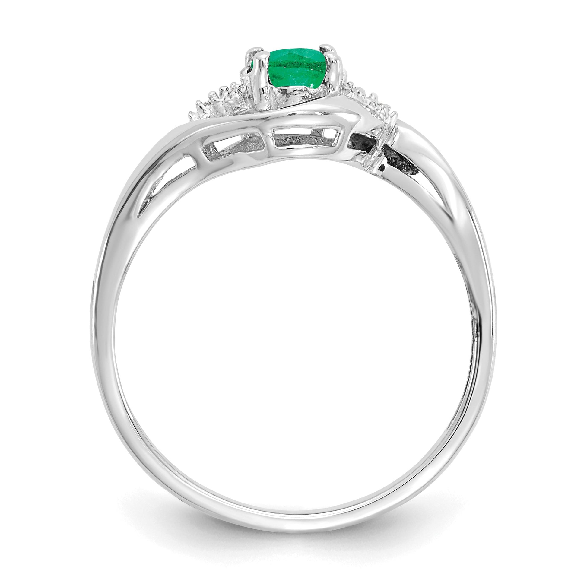 14k White Gold 6x4 Oval May/Emerald and Diamond Ring