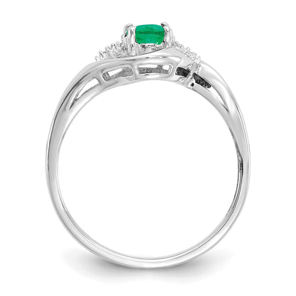 14k White Gold 6x4 Oval May/Emerald and Diamond Ring