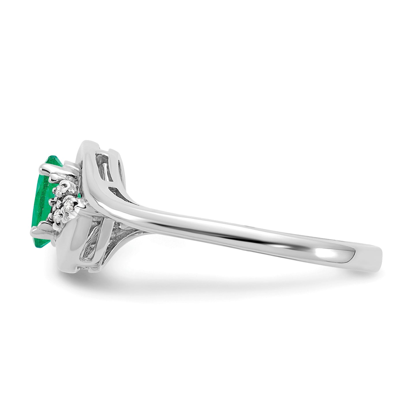 14k White Gold 6x4 Oval May/Emerald and Diamond Ring