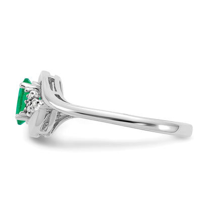 14k White Gold 6x4 Oval May/Emerald and Diamond Ring