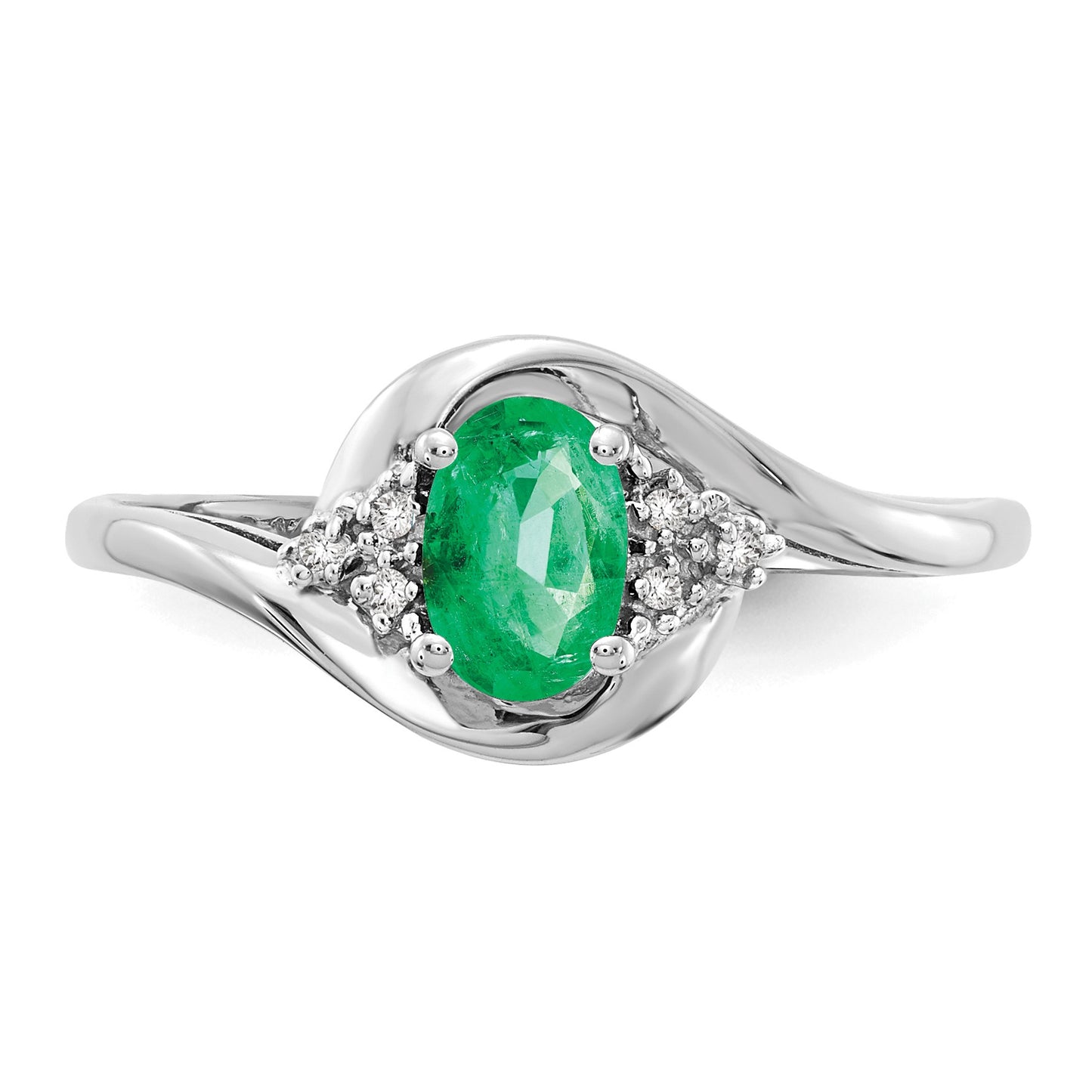 14k White Gold 6x4 Oval May/Emerald and Diamond Ring