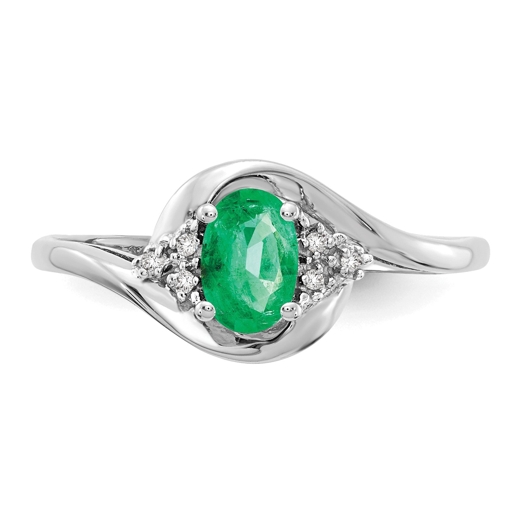 14k White Gold 6x4 Oval May/Emerald and Diamond Ring