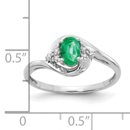 14k White Gold 6x4 Oval May/Emerald and Diamond Ring