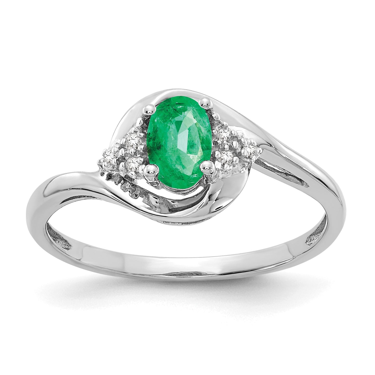 14k White Gold 6x4 Oval May/Emerald and Diamond Ring