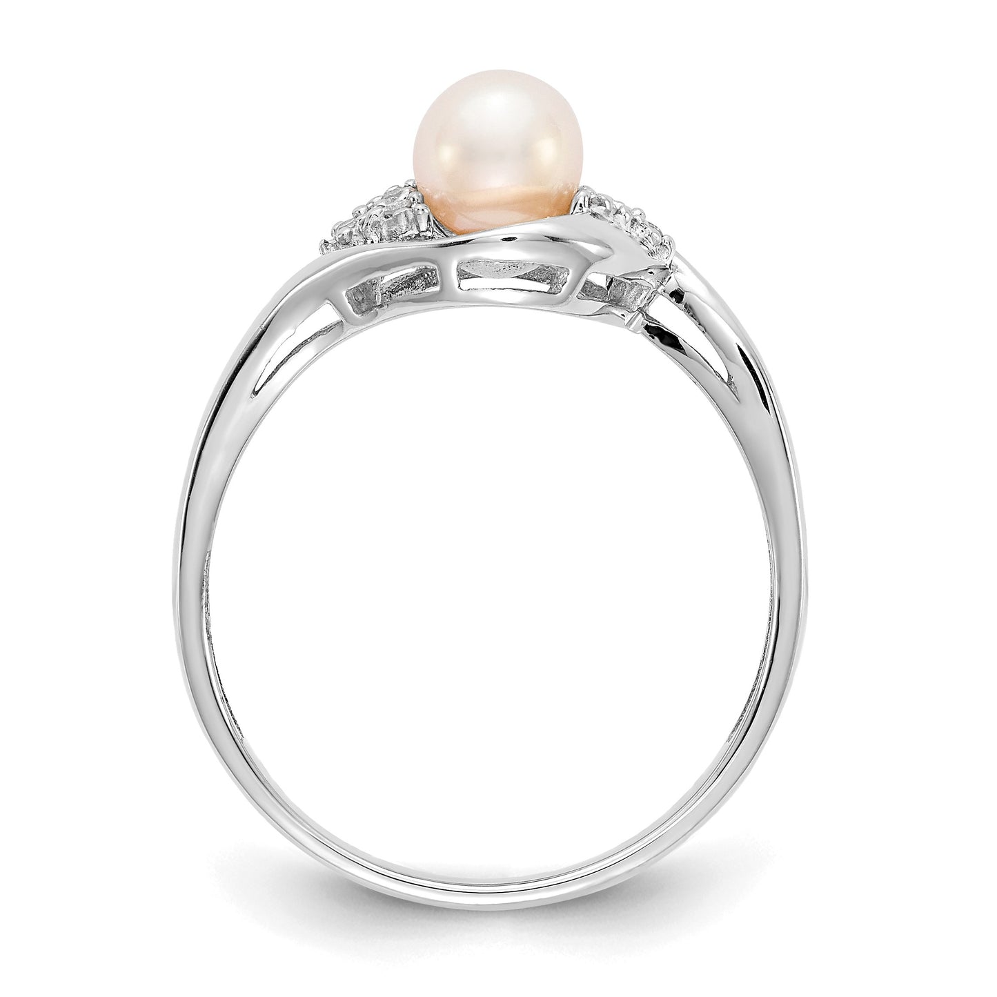 14k White Gold 5.5mm June/Freshwater Cultured Pearl and Diamond Ring