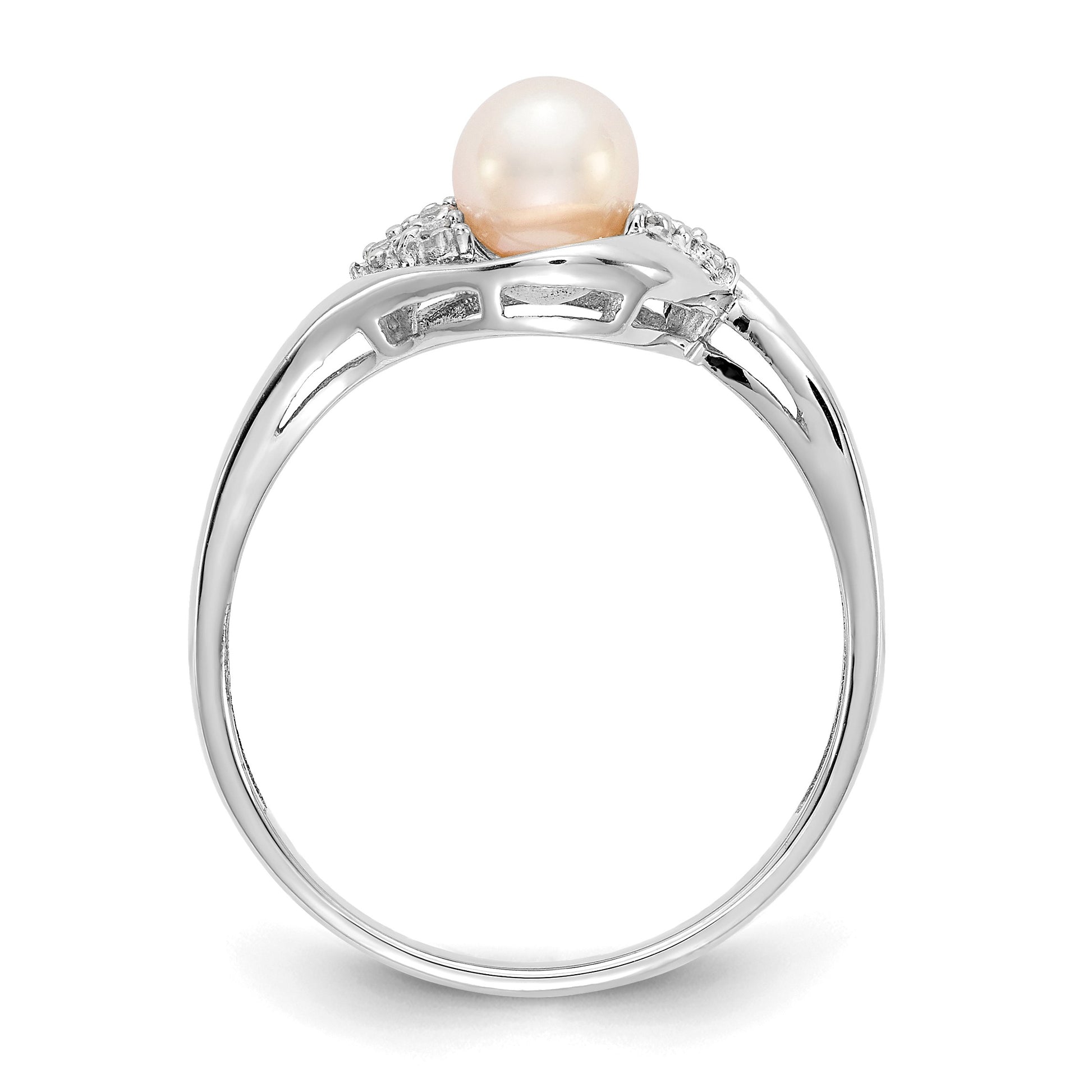 14k White Gold 5.5mm June/Freshwater Cultured Pearl and Diamond Ring