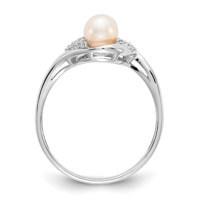 14k White Gold 5.5mm June/Freshwater Cultured Pearl and Diamond Ring