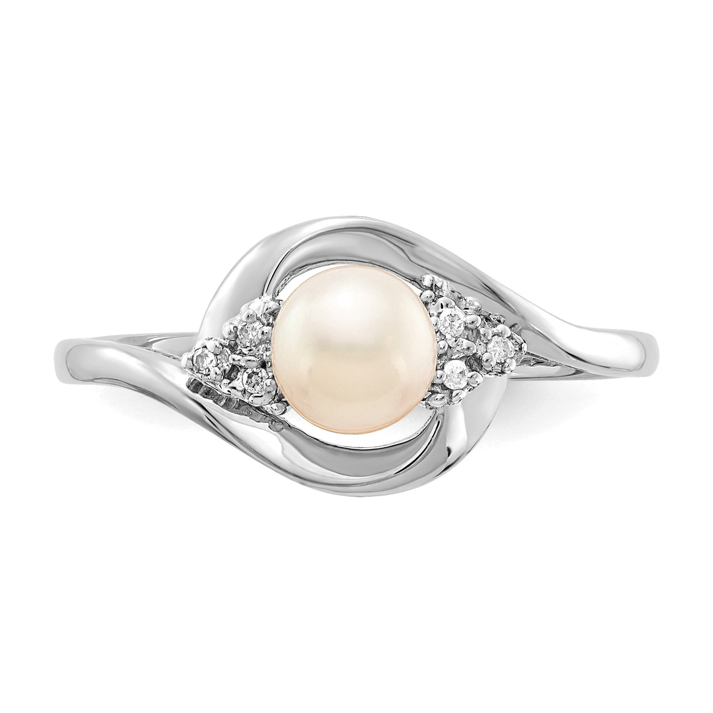 14k White Gold 5.5mm June/Freshwater Cultured Pearl and Diamond Ring