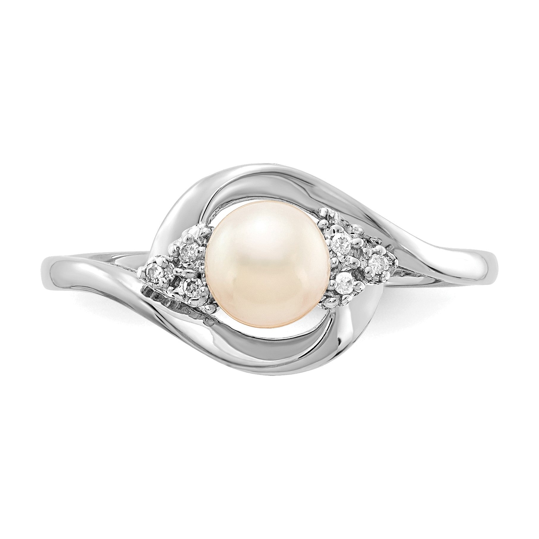 14k White Gold 5.5mm June/Freshwater Cultured Pearl and Diamond Ring