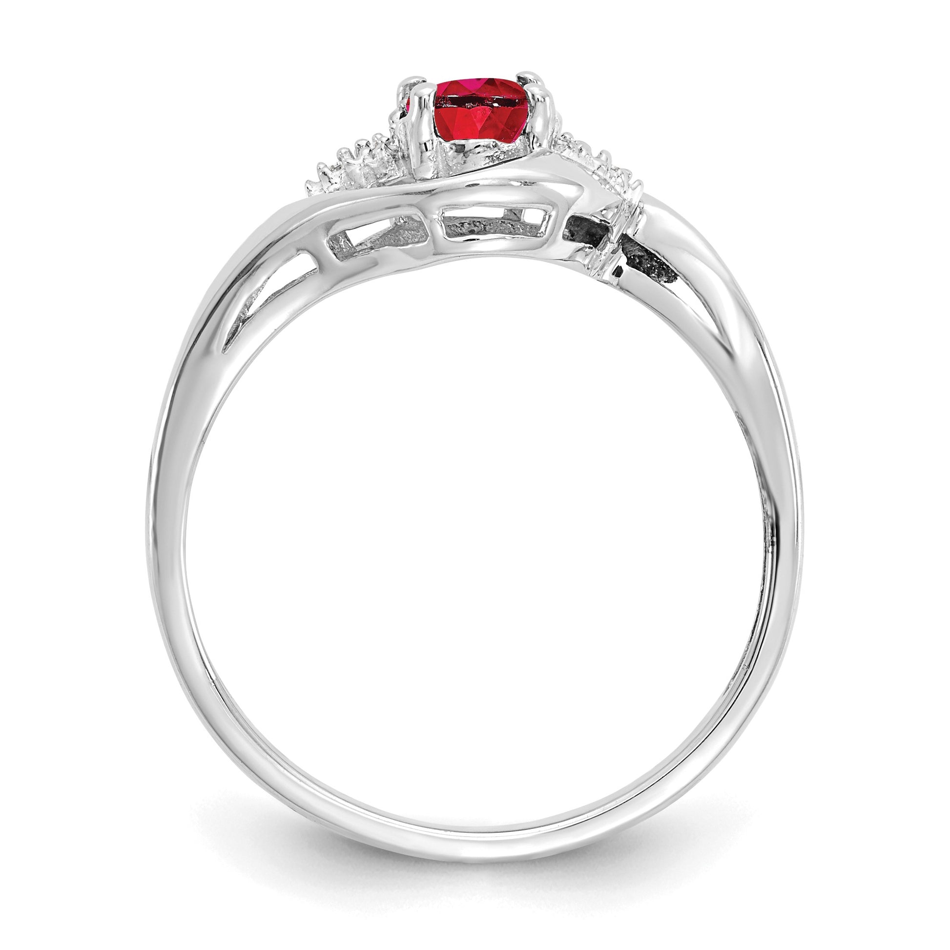 14k White Gold 6x4 Oval July/Ruby and Diamond Ring