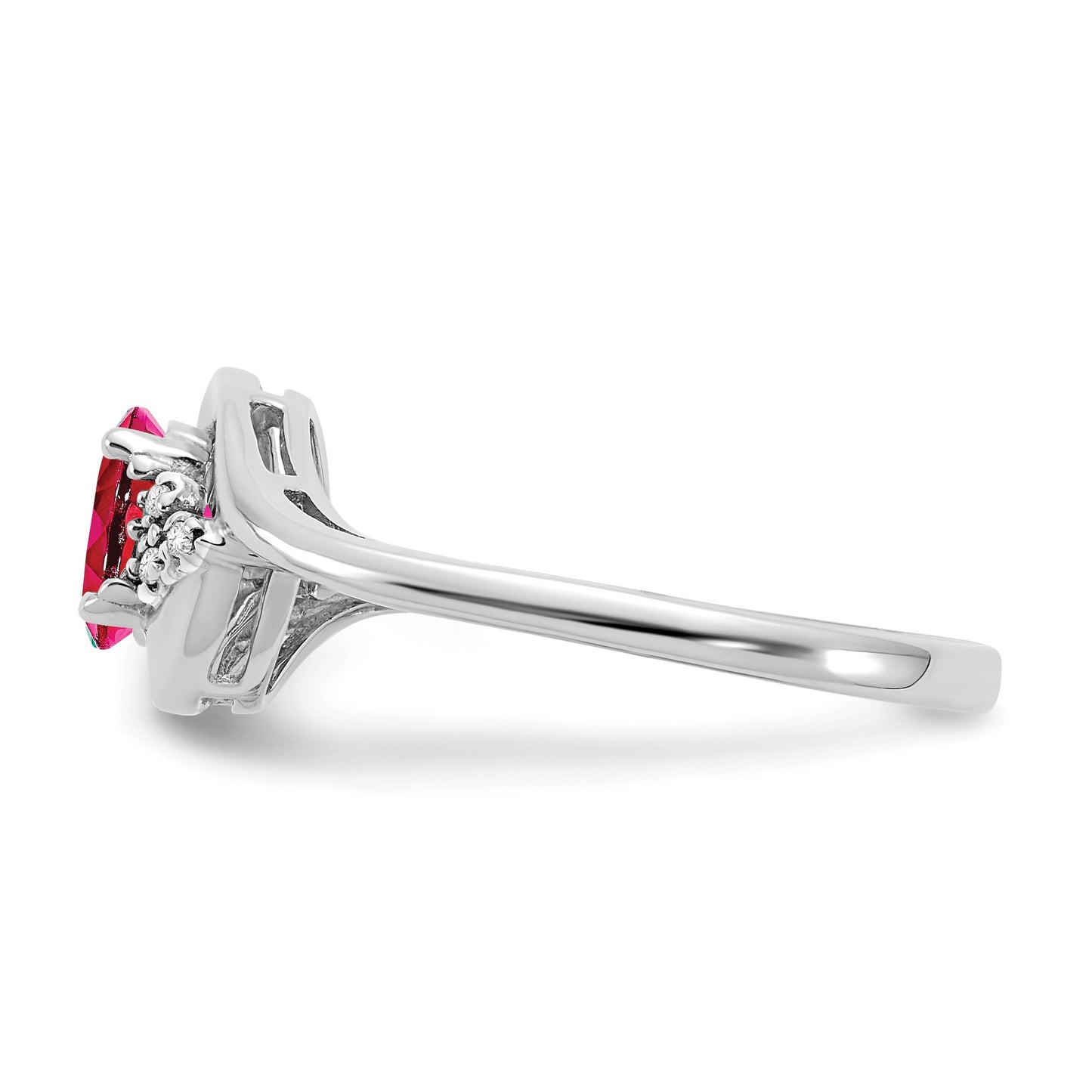 14k White Gold 6x4 Oval July/Ruby and Diamond Ring