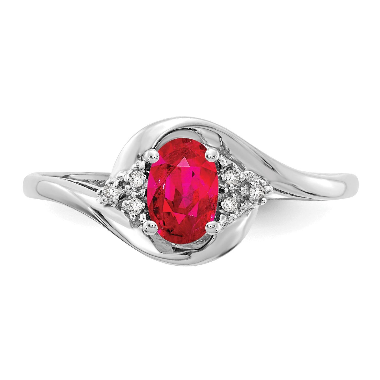 14k White Gold 6x4 Oval July/Ruby and Diamond Ring