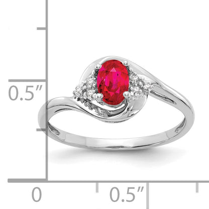 14k White Gold 6x4 Oval July/Ruby and Diamond Ring