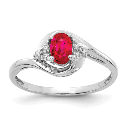 14k White Gold 6x4 Oval July/Ruby and Diamond Ring