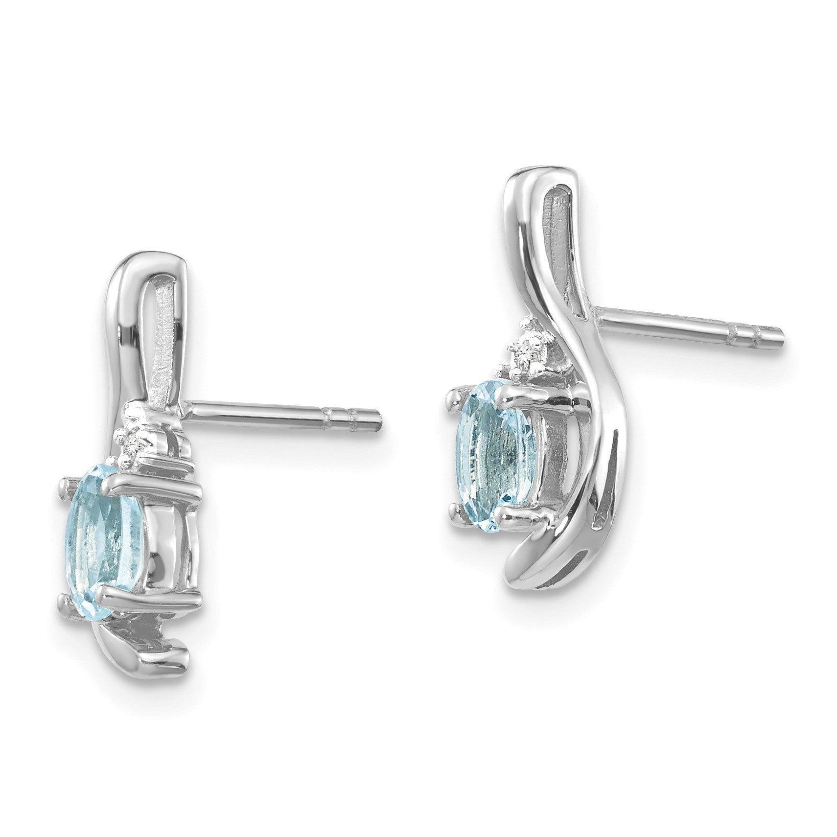 14k White Gold 5x3 Oval March/Aquamarine and Diamond Post Earrings