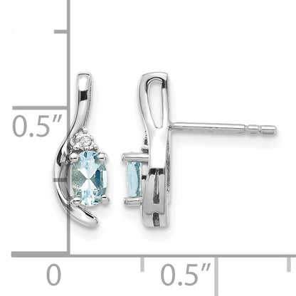 14k White Gold 5x3 Oval March/Aquamarine and Diamond Post Earrings