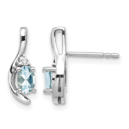 14k White Gold 5x3 Oval March/Aquamarine and Diamond Post Earrings