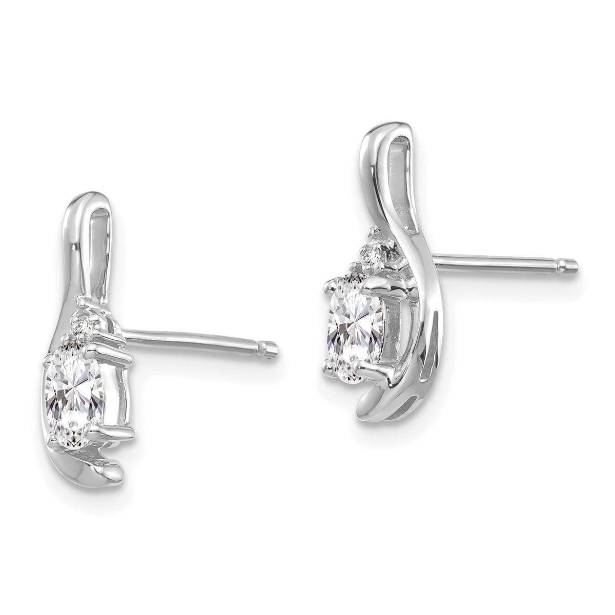 14k White Gold 5x3 Oval April/White Topaz and Diamond Post Earrings