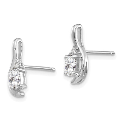 14k White Gold 5x3 Oval April/White Topaz and Diamond Post Earrings
