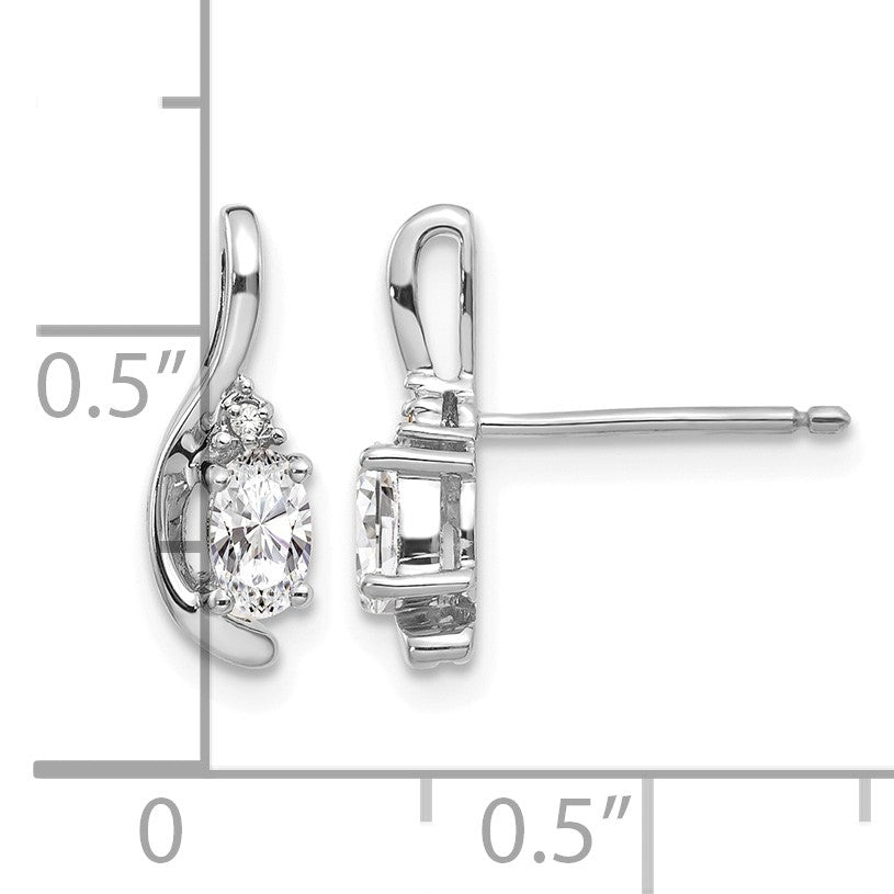 14k White Gold 5x3 Oval April/White Topaz and Diamond Post Earrings