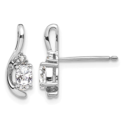 14k White Gold 5x3 Oval April/White Topaz and Diamond Post Earrings