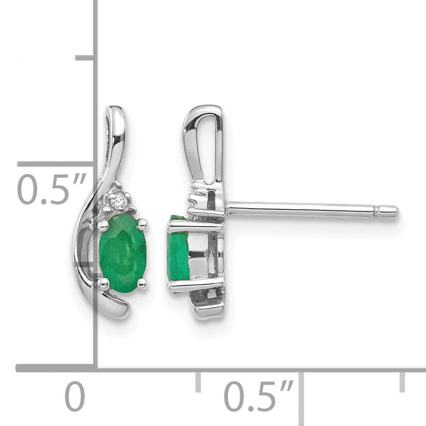 14k White Gold 5x3 Oval May/Emerald and Diamond Post Earrings