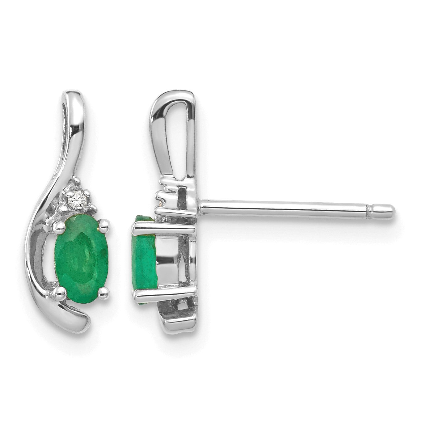 14k White Gold 5x3 Oval May/Emerald and Diamond Post Earrings