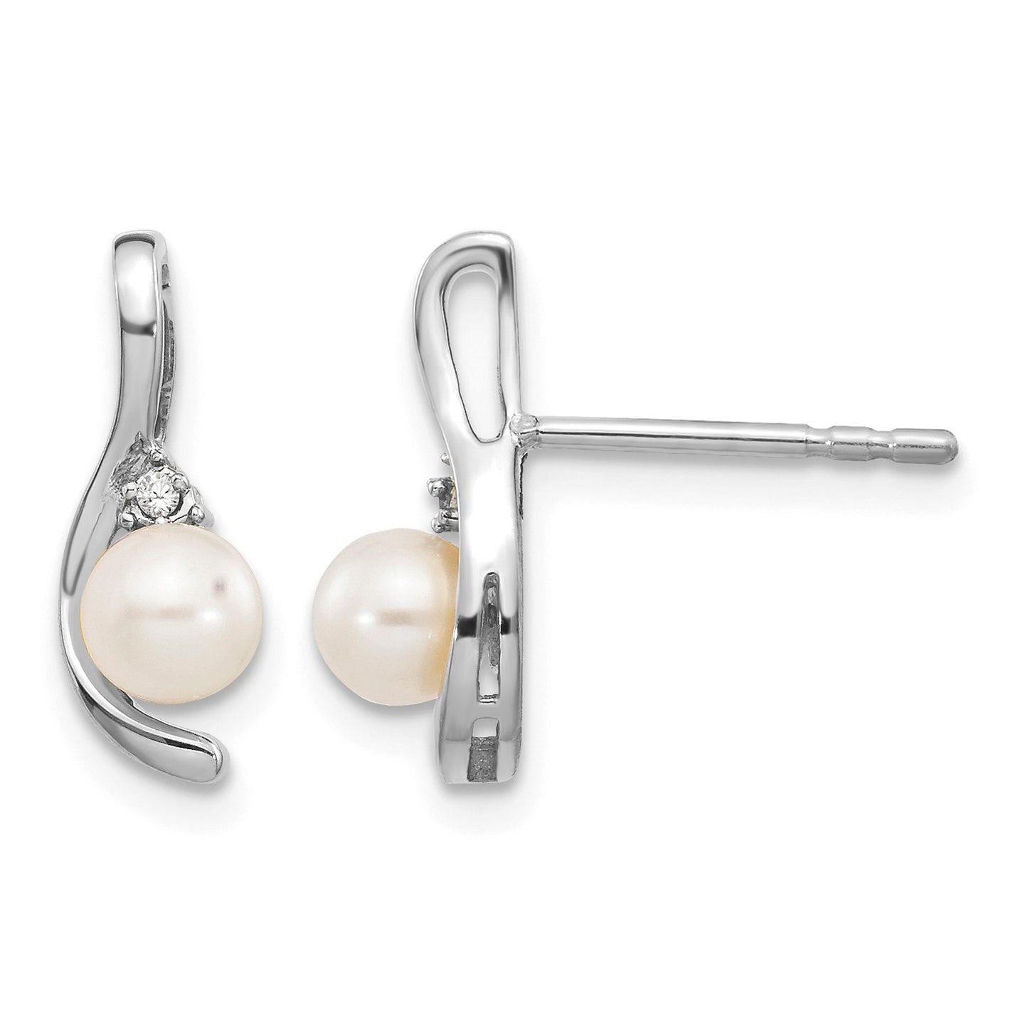 14k White Gold 4.5mm June/Freshwater Cultured Pearl and Diamond Post Earrings