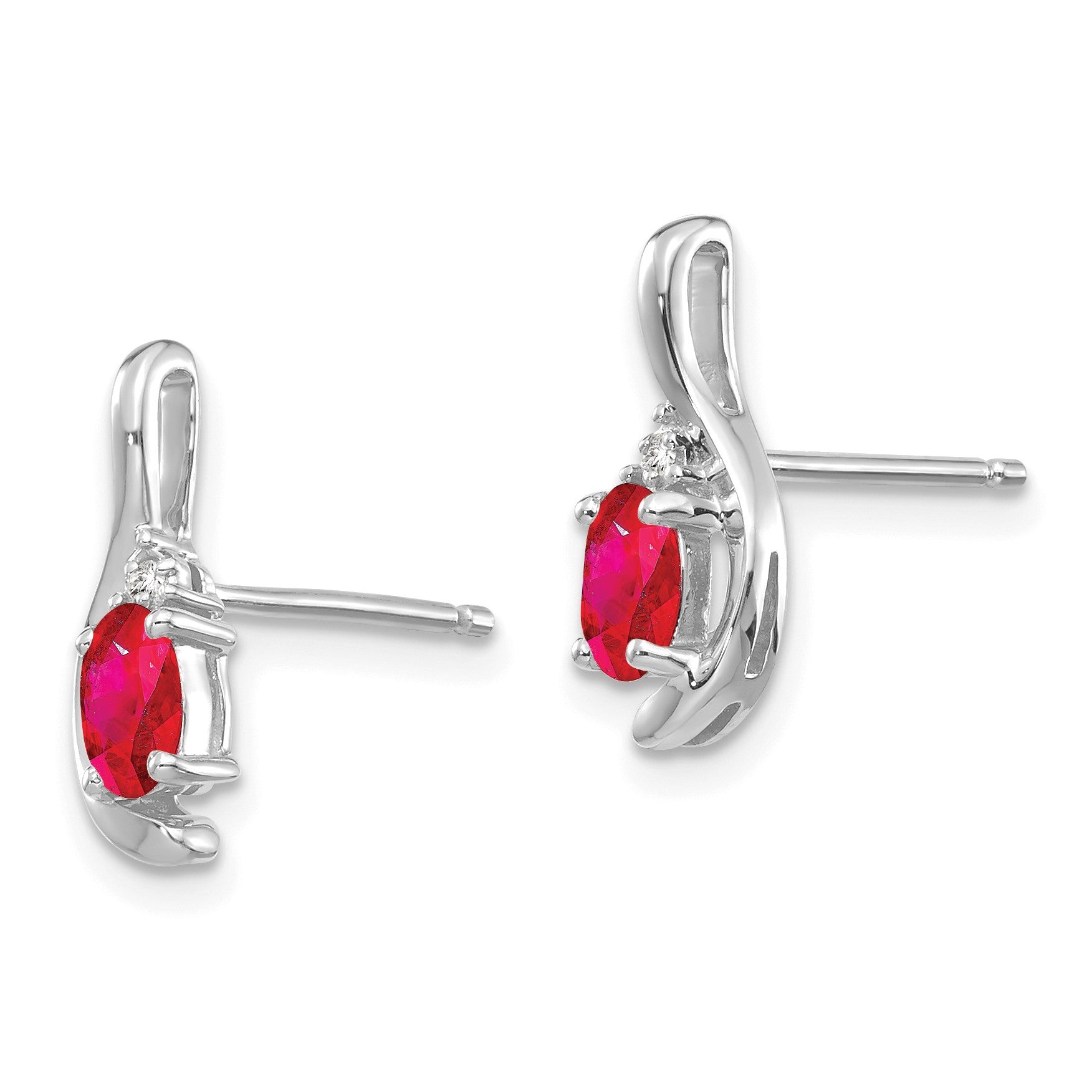14k White Gold 5x3 Oval July/Ruby and Diamond Post Earrings