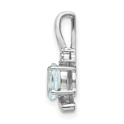 14k White Gold 6x4 Oval March/Aquamarine and Diamond Pendant