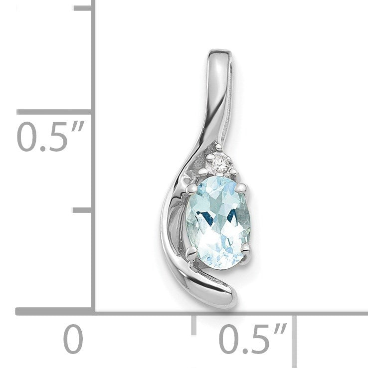 14k White Gold 6x4 Oval March/Aquamarine and Diamond Pendant