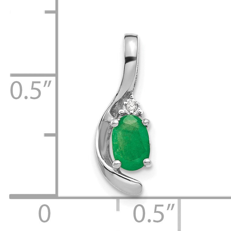 14k White Gold 6x4 Oval May/Emerald and Diamond Pendant