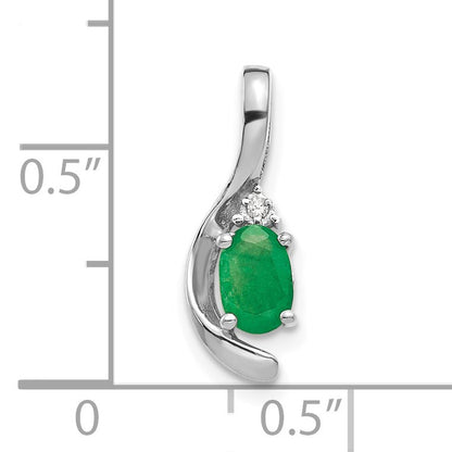 14k White Gold 6x4 Oval May/Emerald and Diamond Pendant