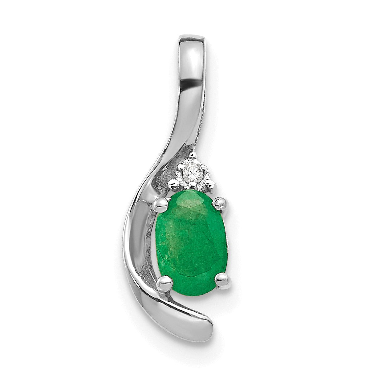 14k White Gold 6x4 Oval May/Emerald and Diamond Pendant
