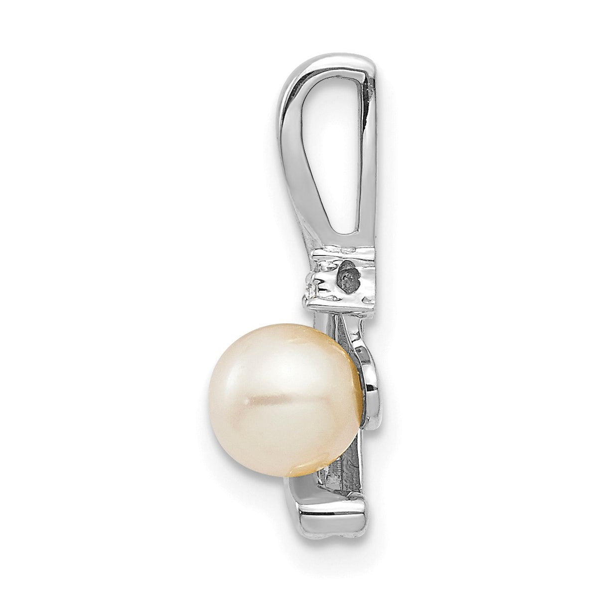 14k White Gold 5.5mm June/Freshwater Cultured Pearl and Diamond Pendant
