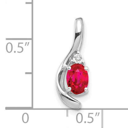 14k White Gold 6x4 Oval July/Ruby and Diamond Pendant
