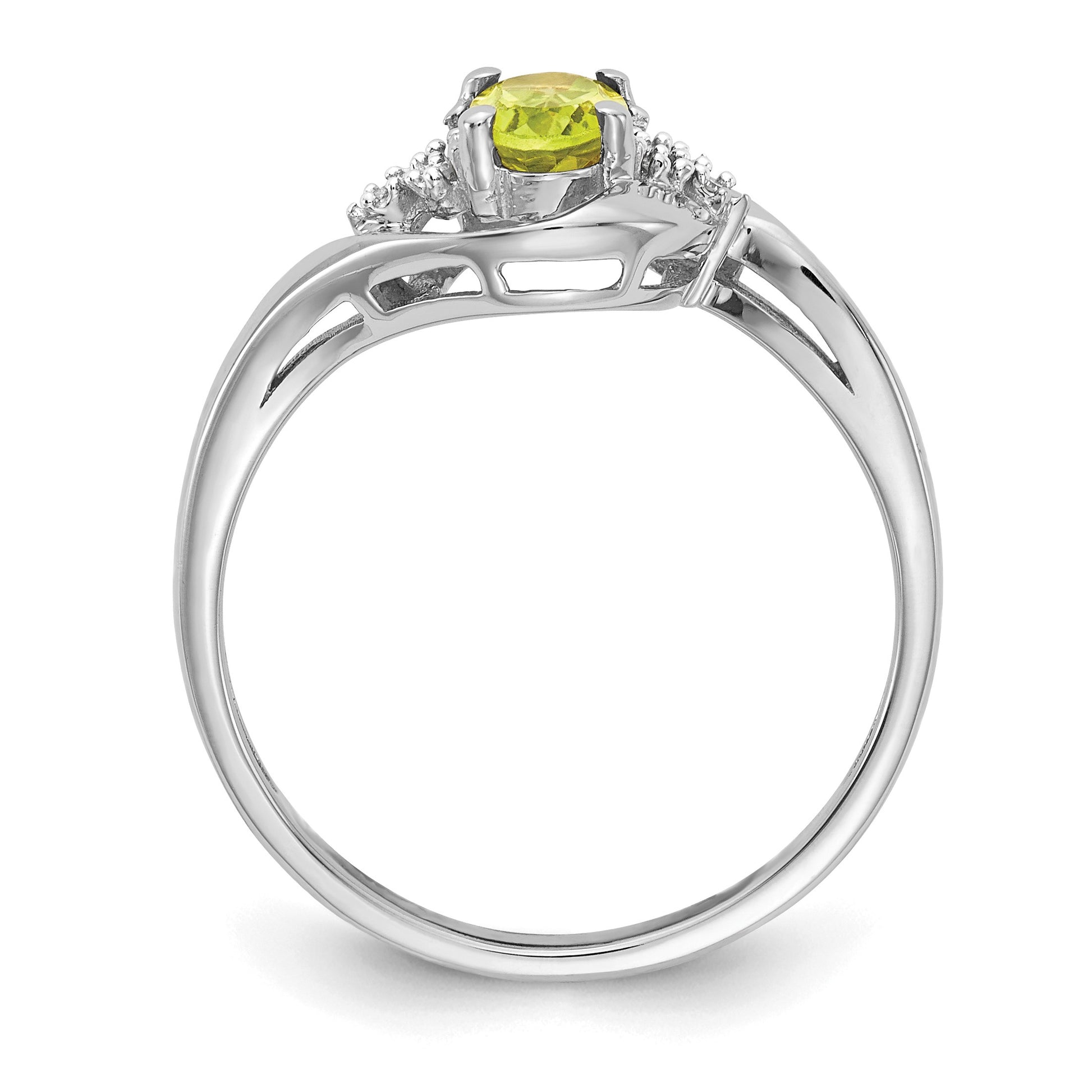 14k White Gold 6x4 Oval August/Peridot and Diamond Ring