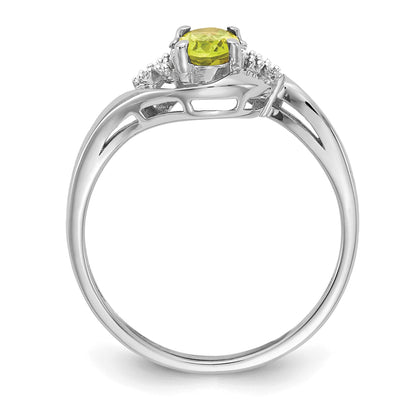 14k White Gold 6x4 Oval August/Peridot and Diamond Ring
