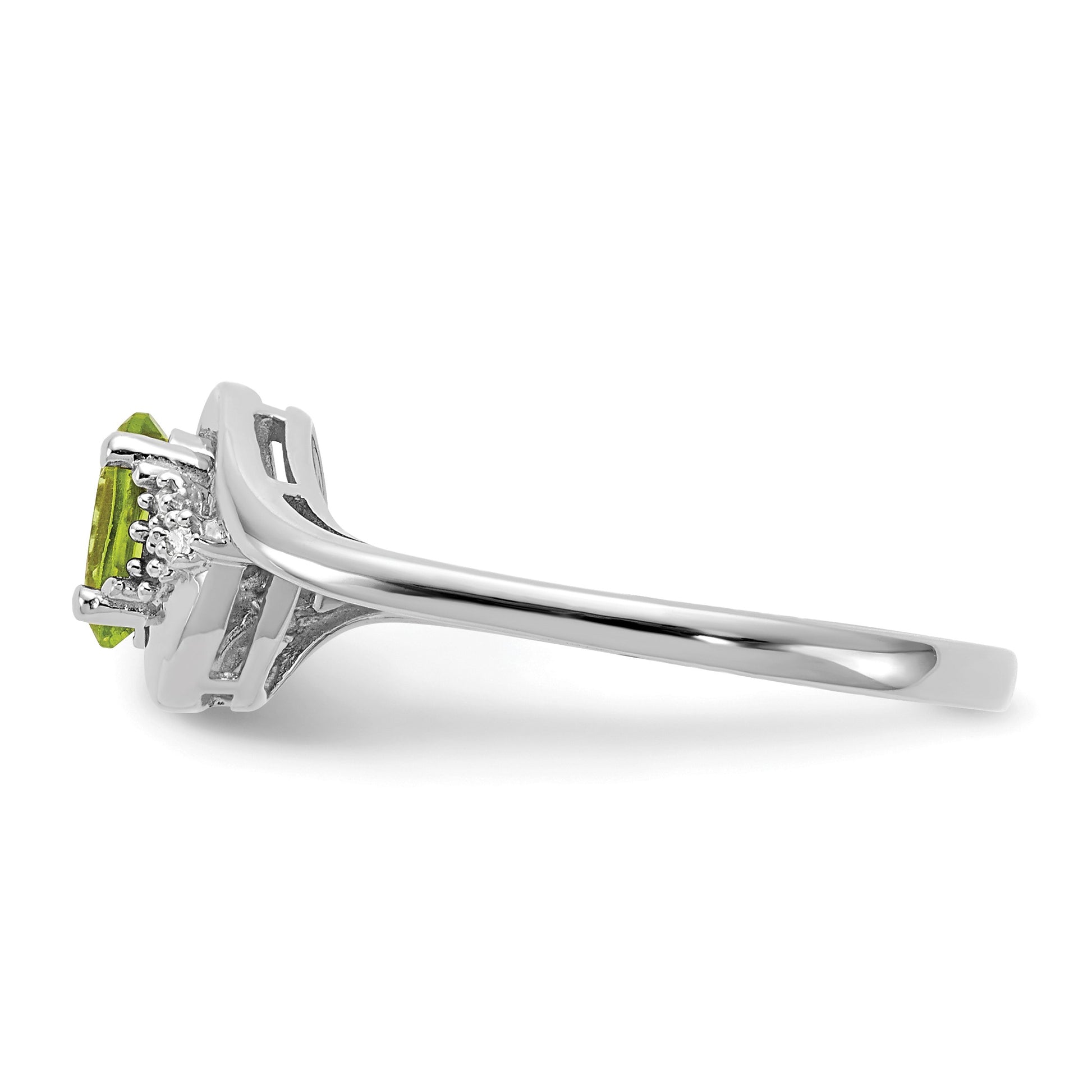 14k White Gold 6x4 Oval August/Peridot and Diamond Ring