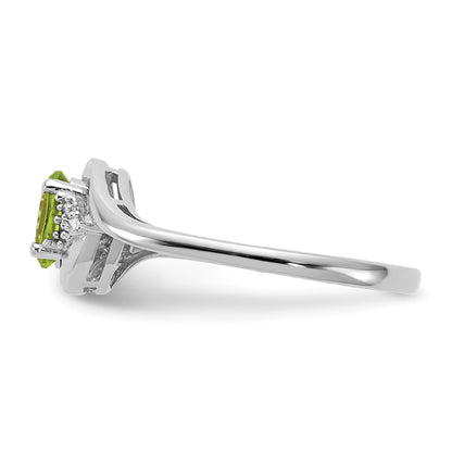 14k White Gold 6x4 Oval August/Peridot and Diamond Ring