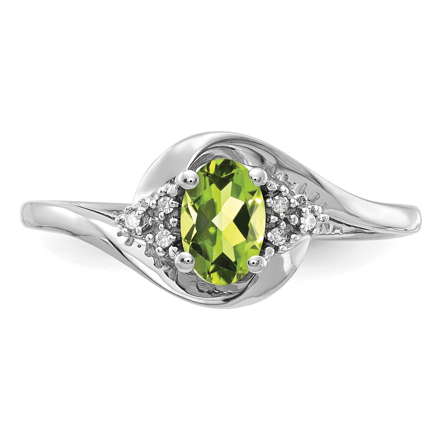 14k White Gold 6x4 Oval August/Peridot and Diamond Ring
