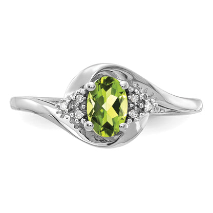 14k White Gold 6x4 Oval August/Peridot and Diamond Ring
