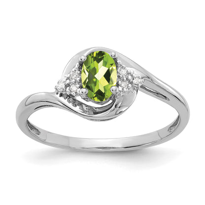 14k White Gold 6x4 Oval August/Peridot and Diamond Ring