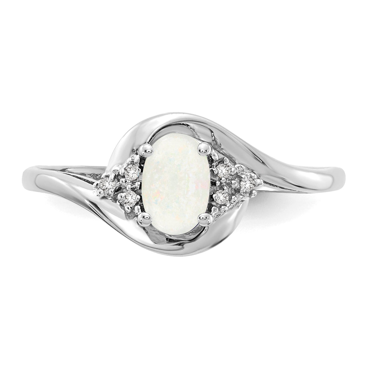 14k White Gold 6x4 Oval October/Opal and Diamond Ring